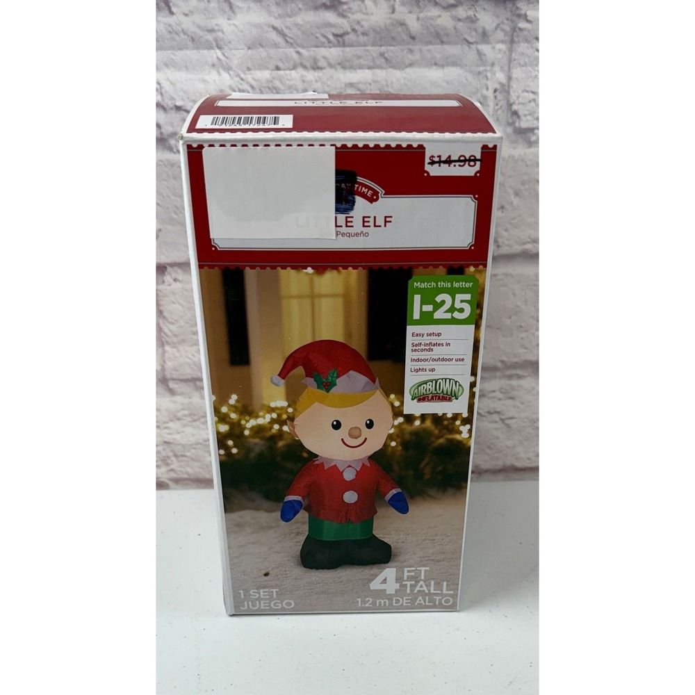 Holiday Time 4' Airblown Inflatable Little Elf Christmas Airblown Lights Up NEW!